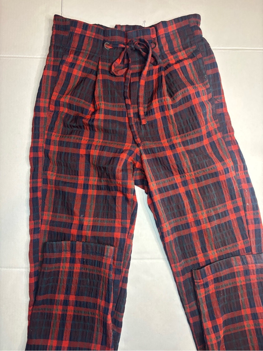 Free People Here & There red and navy plaid tartan trousers size 2